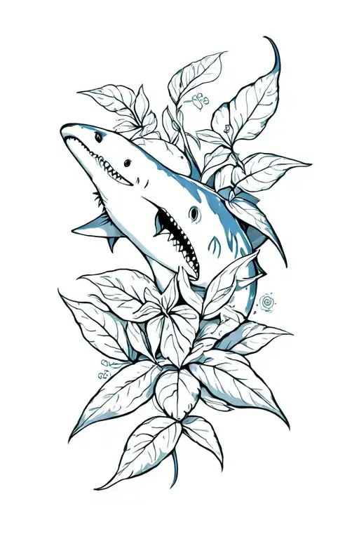 shark with deadly nightshade plant intertwined tattoo design idea