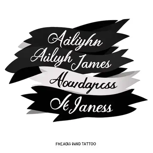 Make me a tattoo with 7 different names all crossing each same letter in the names, with names being Aaliyah, Janess, de tattoo design idea