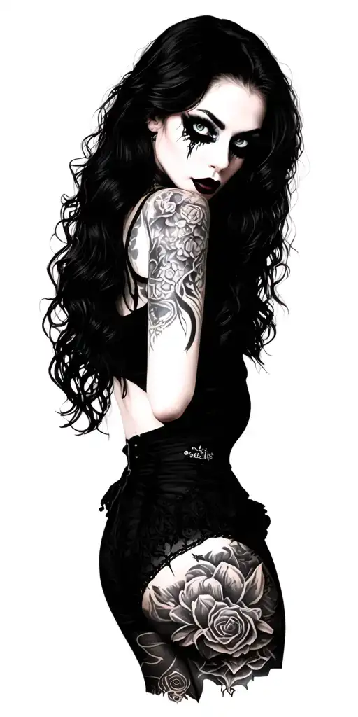 goth woman posing tattoo design idea