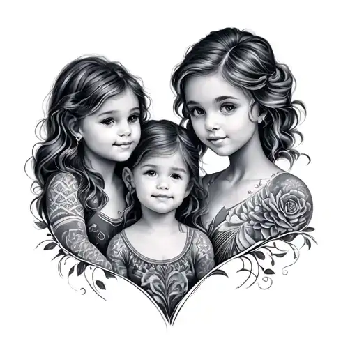 Tatoo mother with her son and 2 daughters tattoo design idea