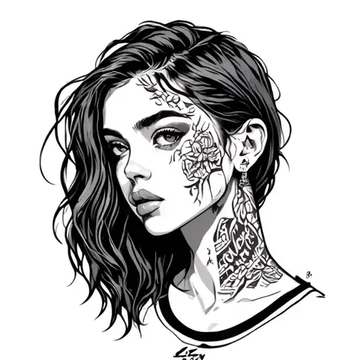 Izzy in vertical line in bold and script simple line drawing for neck tattoo design idea