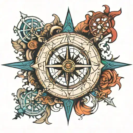 Nautical Compass Cross tattoo design idea
