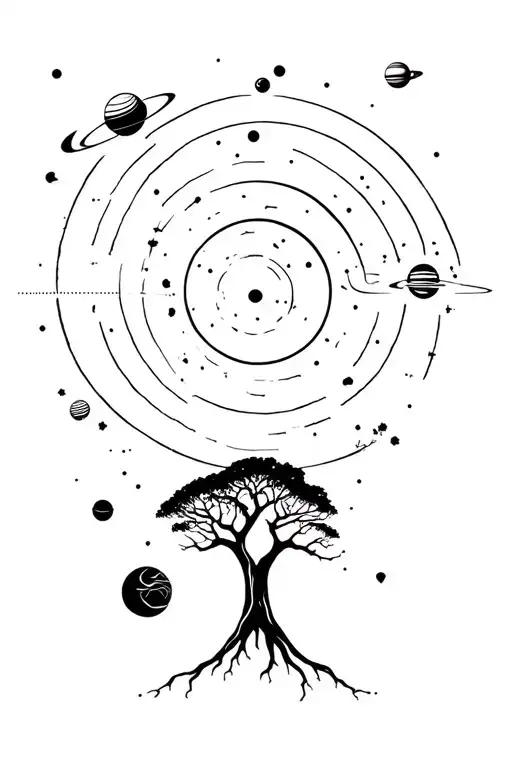solar system and tree tattoo design idea