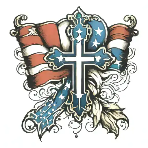 Cross an American flag intertwined tattoo design idea