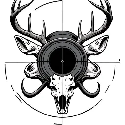 12 point deer skull in the crosshair of a rifle scope  tattoo design idea