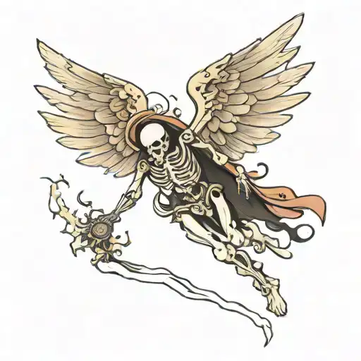 skeleton angel falling tattoo design idea
