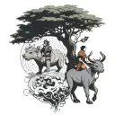 avatar the last airbender, the 4 elements like trees. momo and appa on top tattoo design idea