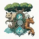 avatar the last airbender, the 4 elements like trees. momo and appa on top tattoo design idea
