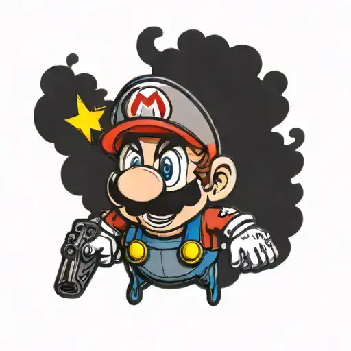 cartoon mario game pin tattoo design idea