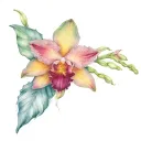 cattleya lotus delicate thin lines light tattoo design idea