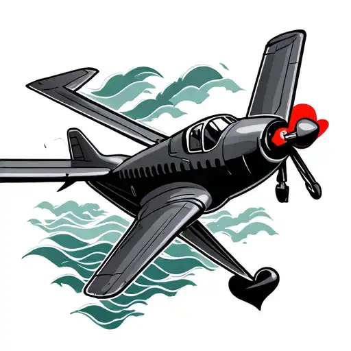 small plane with heart and wave made tattoo design idea