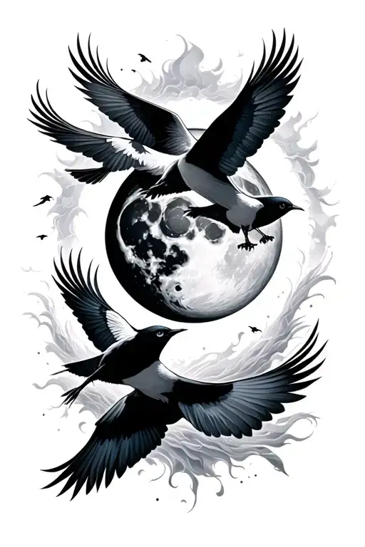 the sun the moon and the truth dissolved into birds flying away tattoo design idea