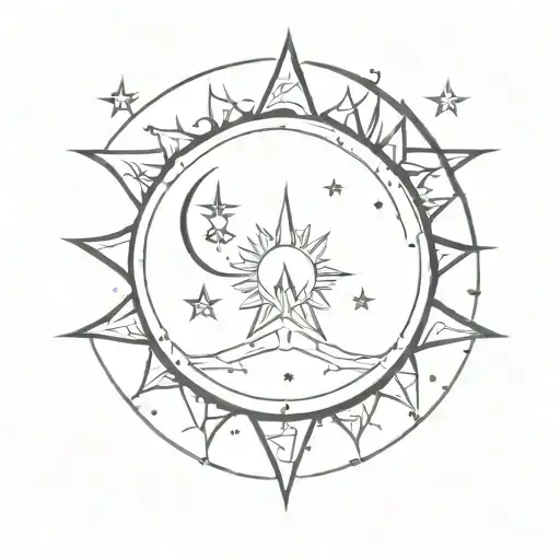 Design a upper back tattoo consisting of the stars , moon and sun representing my 3 daughters tattoo design idea