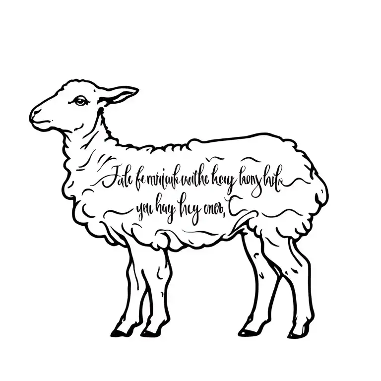 lamb standing made out of Bible verses flowing tattoo design idea