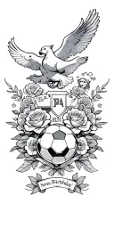 roses, soccer team in the background, lions, crest, sons birthday, doves, flowers, clouds  tattoo design idea