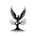 phoenix rising from tree tattoo design idea