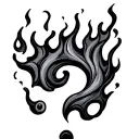 flame with question mark behind it tattoo design idea