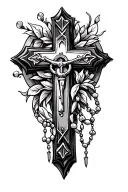 cross and rosary intertwined tattoo design idea