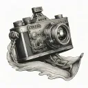 old ship being photographed by a old camera tattoo design idea