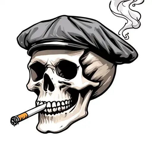 skull with an Irish flat cap and a cigarette smoke forming tattoo design idea