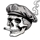 skull with an Irish flat cap and a cigarette smoke forming tattoo design idea