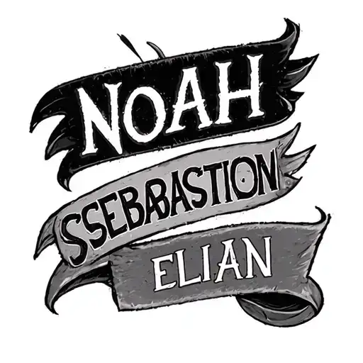 names of my three kids names written Noah, Sebastian, and Elian tattoo design idea