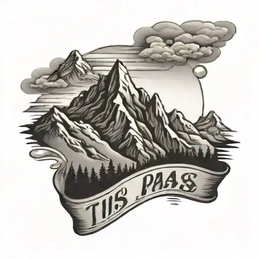 mountain range with "this too shall pass" tattoo design idea