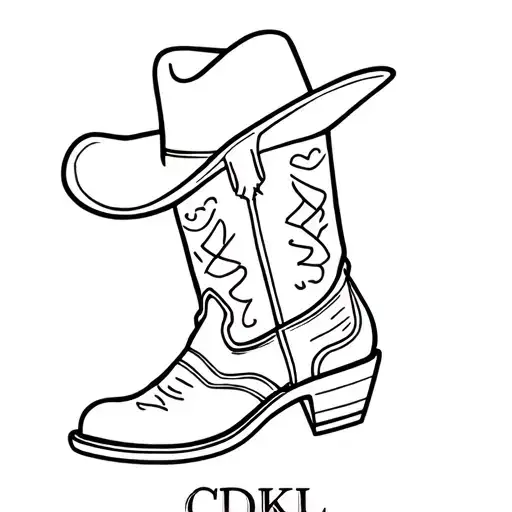 Girly cowboy boot and hat fine Outline wit the year 2023 included and letters CDKL to support and to symbolise friendhip tattoo design idea