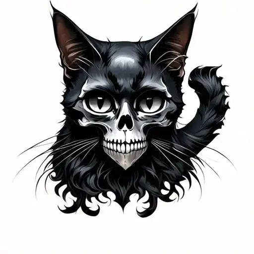 black cat with a skull head and cat body black cat tattoo design idea