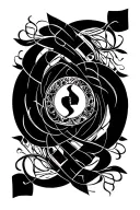 blackwork bold abstract shapes intertwined ornamental flourishes high-contrast  intricate aesthetic tattoo design idea