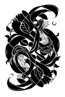 blackwork bold abstract shapes intertwined ornamental flourishes high-contrast  intricate aesthetic tattoo design idea