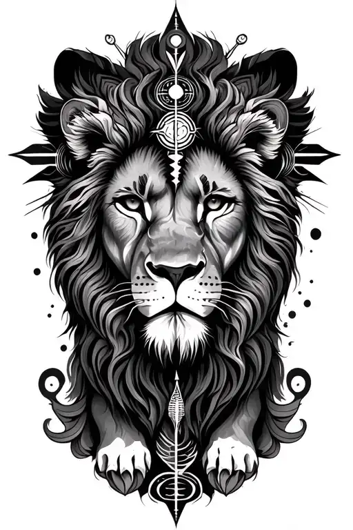 medicine wheel with psychadelic lion in the center tattoo design idea