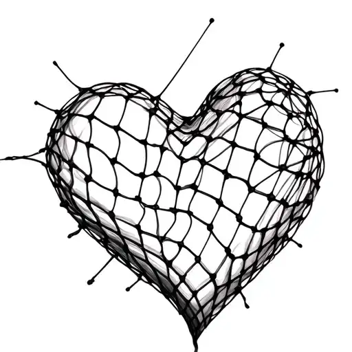 3d heart 1/2 overlayed by a thin net sliding off tattoo design idea