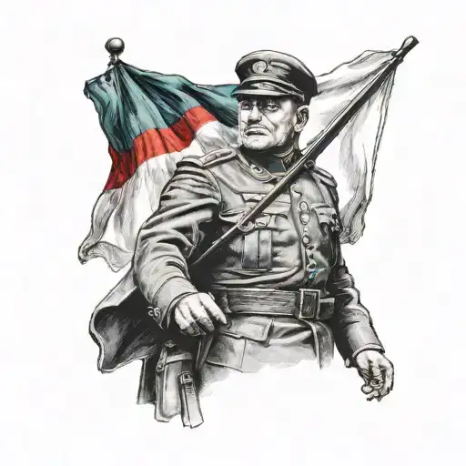 Benito Mussolini on the side with the italian flag on background tattoo design idea