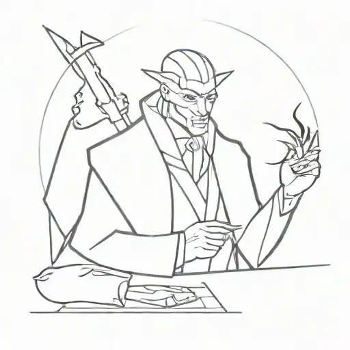 A minimalist design of a cunning and deceitful villain plotting their next move tattoo design idea