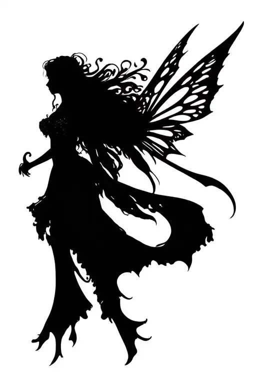 "Flowing gown" Dark Fairy tattoo design idea