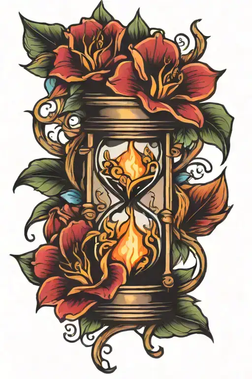 Hourglass flower candle burning tattoo design idea