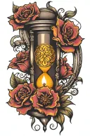 Hourglass flower candle burning tattoo design idea