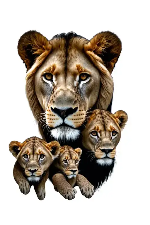 lion with two cubs face only tattoo design idea