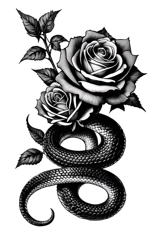 Snake Goth style Roses mixed tattoo design idea