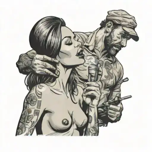 sexy girl brushing teeth, man giving cunnilingus tattoo design idea