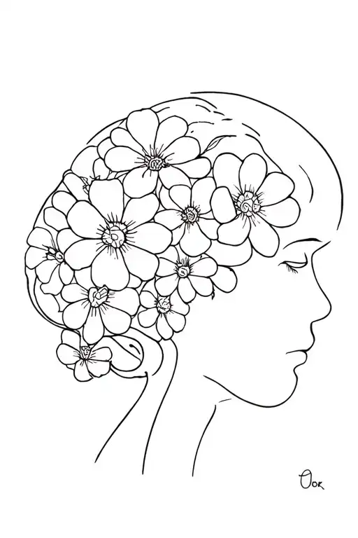 OCD, flowers, anxiety in my brain  tattoo design idea