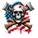 skull with axes crossed behind it and a torn faded American flag tattoo design idea