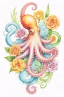 octopus, snowdrop, rose,  marigold flower tattoo design idea