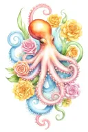 octopus, snowdrop, rose,  marigold flower tattoo design idea