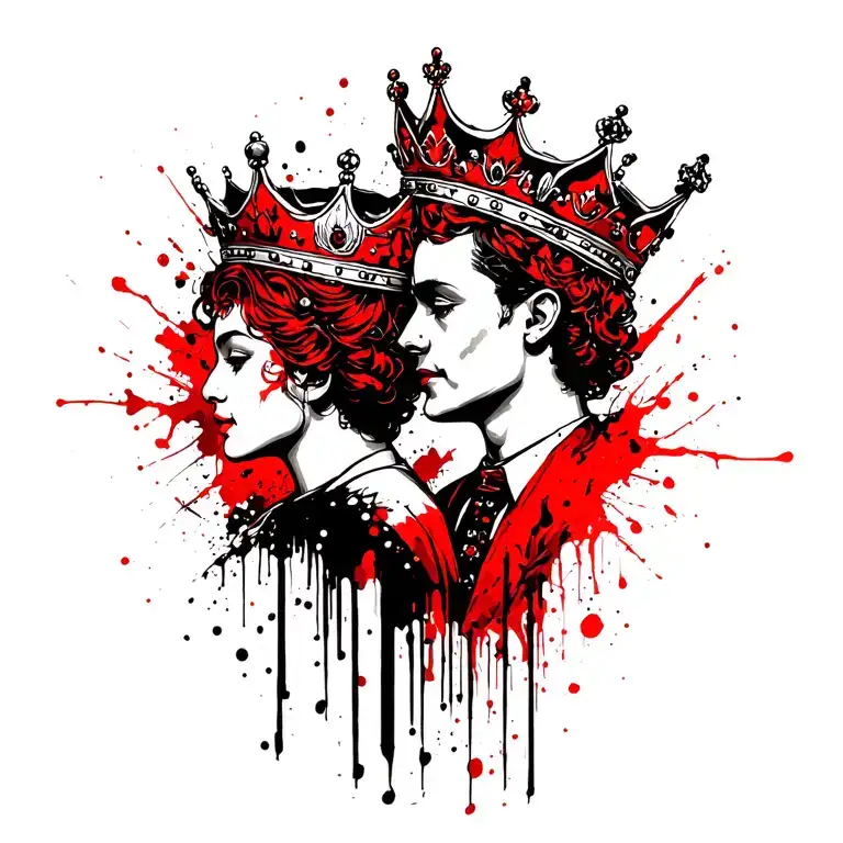 crowned king and queen tattoo design idea