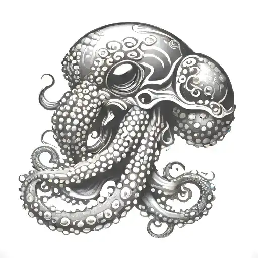 octopus with alien face tattoo design idea
