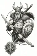 viking warrior with rune tattoo design idea
