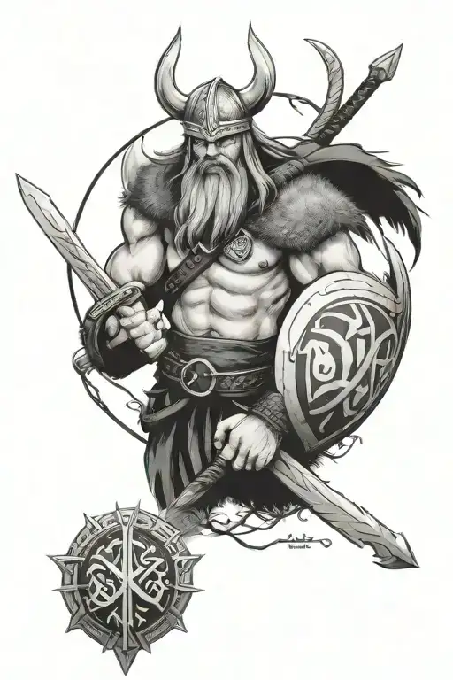 viking warrior with rune tattoo design idea