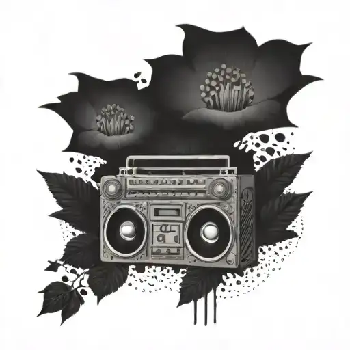 An intricate floral design incorporating hip hop elements like a boombox or graffiti letters tattoo design idea